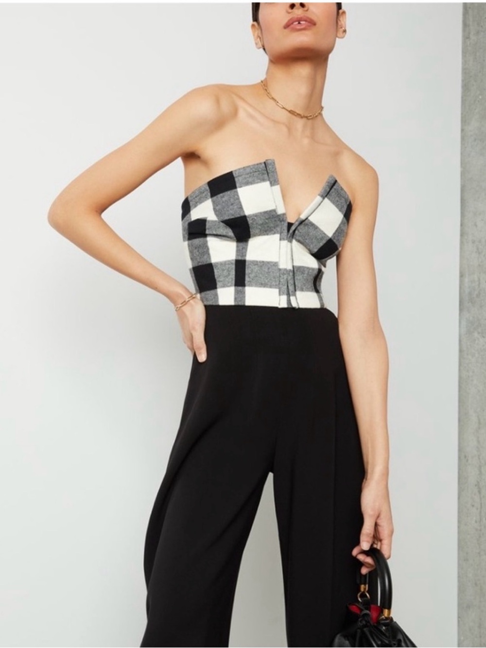 NWT Mara Hoffman Layne Black & Cream Plaid Bustier